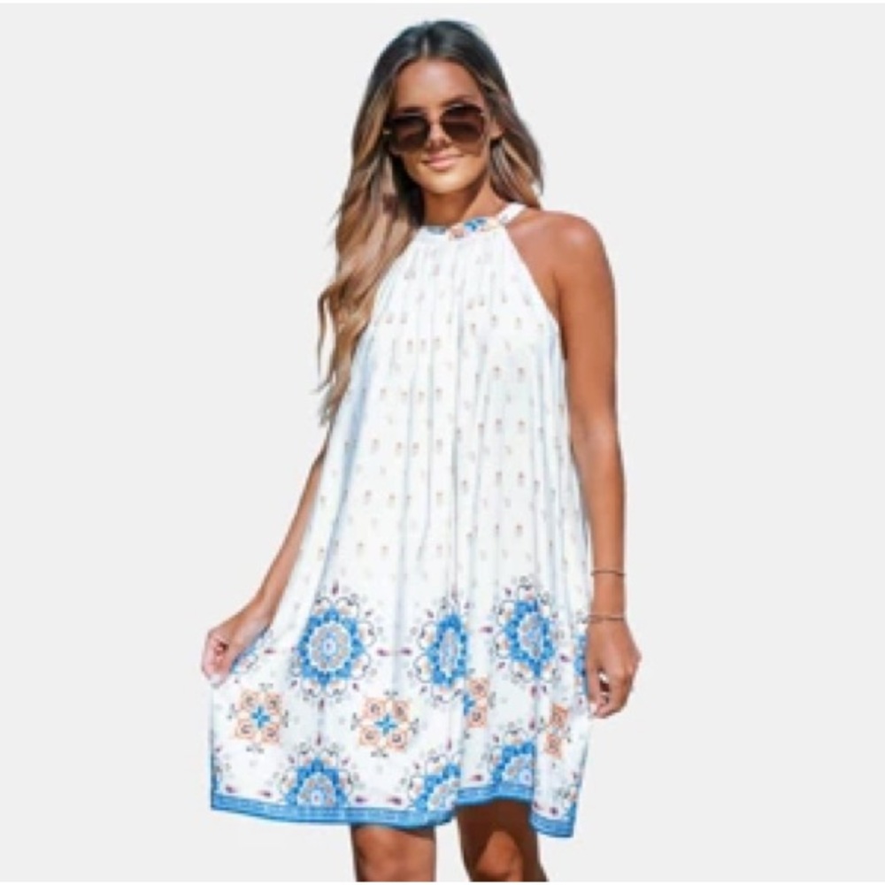 Cupshe Floral Live Life On The Beach High Neck Rayon Viscose Halter Dress NWT M